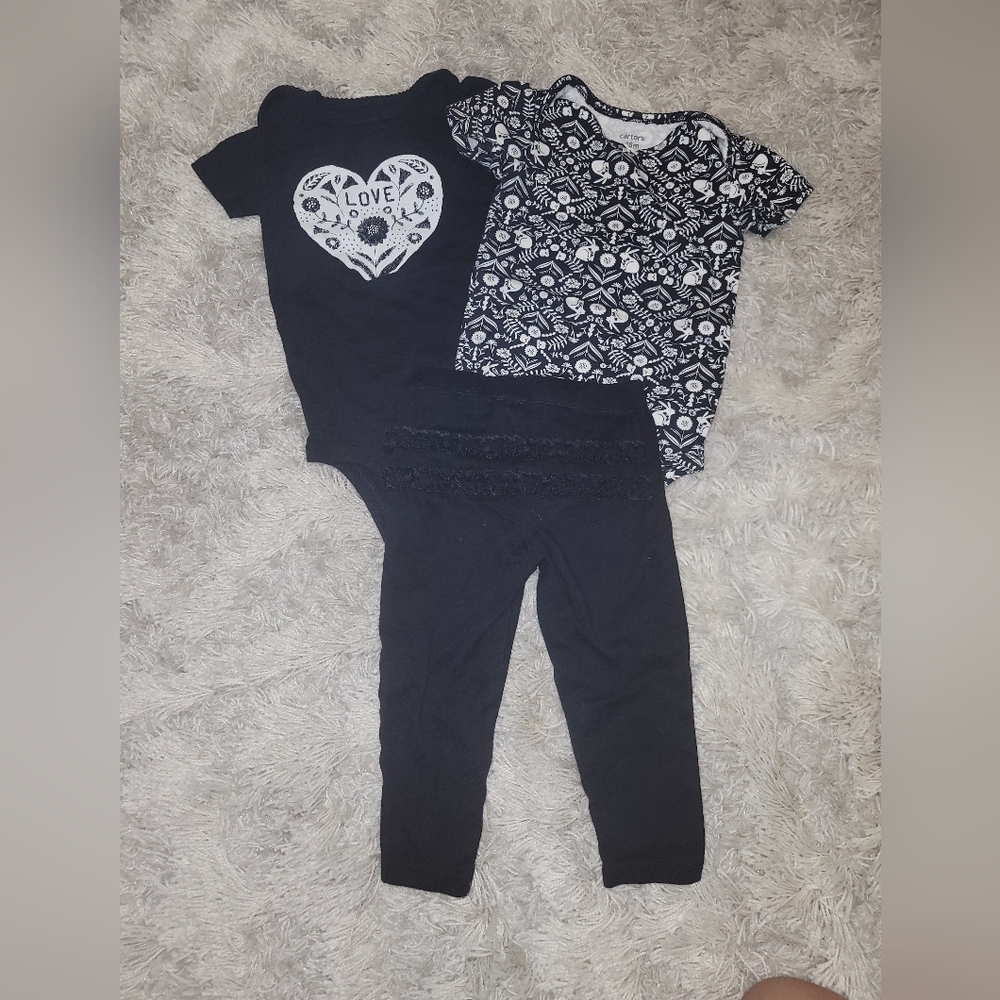 SET OF 2: Carter's 18 month black and white onsies and pants